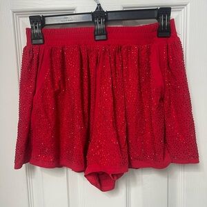 QUEEN OF SPARKLES Red Rhinestone Athletic Shorts